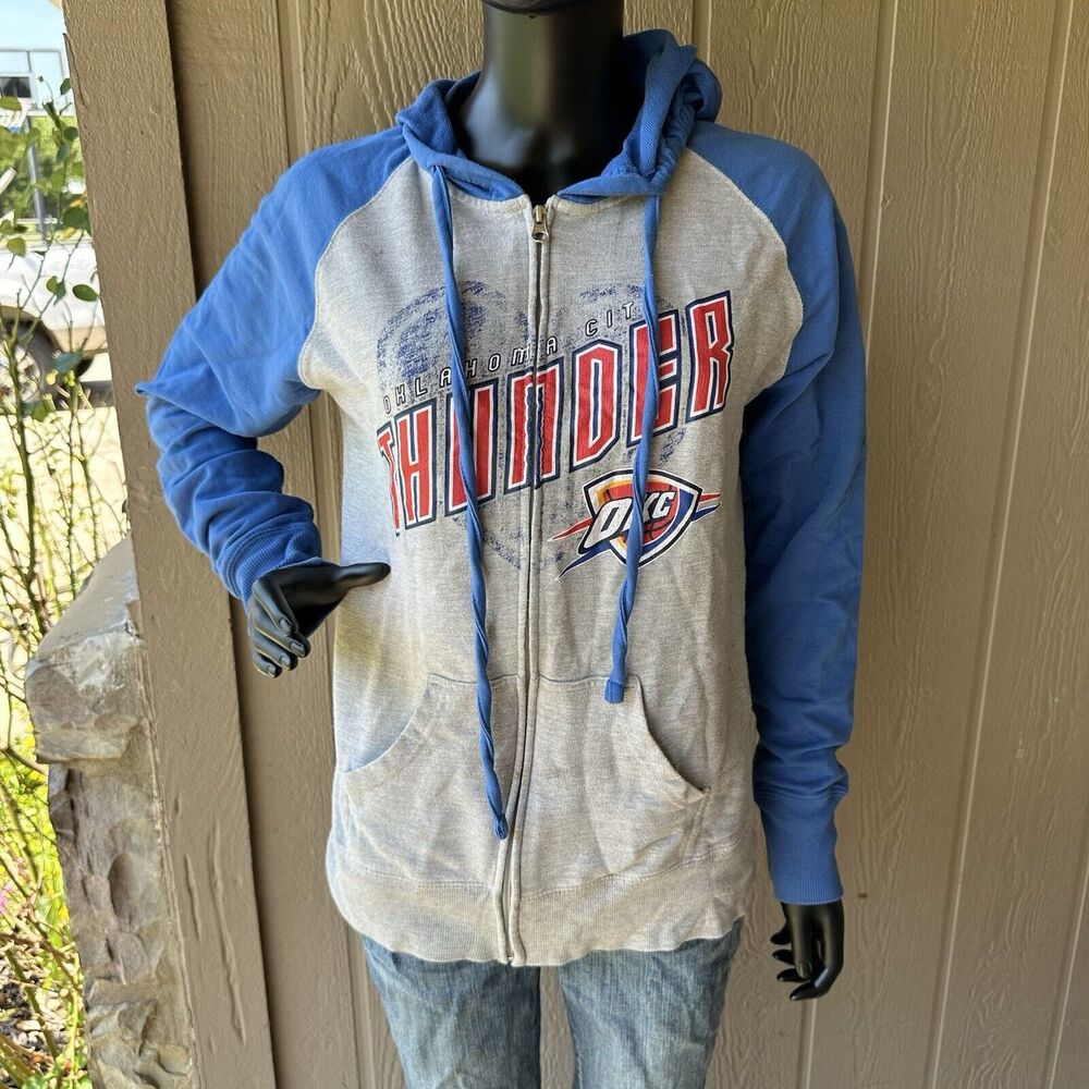 OKC Hoodie Womens Hoodie Size Large NBA Oklahoma‎ Thunder Long Sleeve Blue Gray